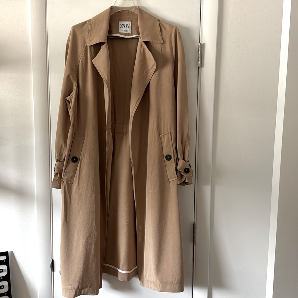 Zara tan draped trench coat - M